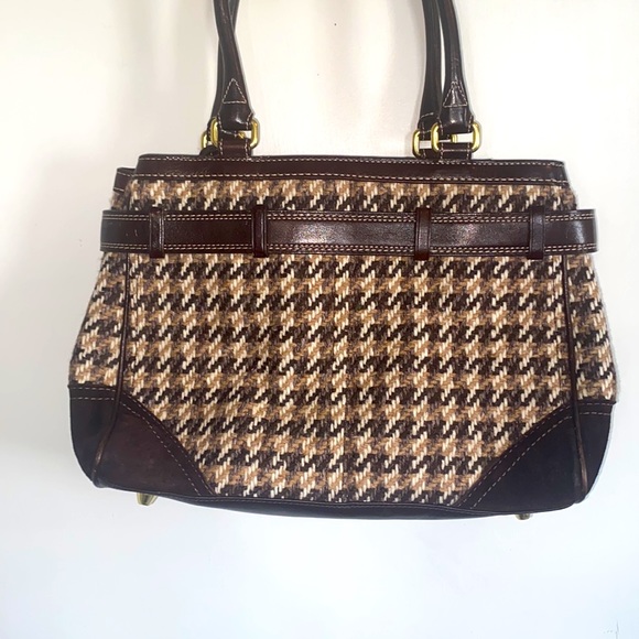 Coach | Bags | F10200 Houndstooth Hand bag | Rare Brown Tweed & leather buckled - Picture 7 of 12